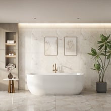 Esme Gloss White Acrylic Back to Wall Bath with Overflow